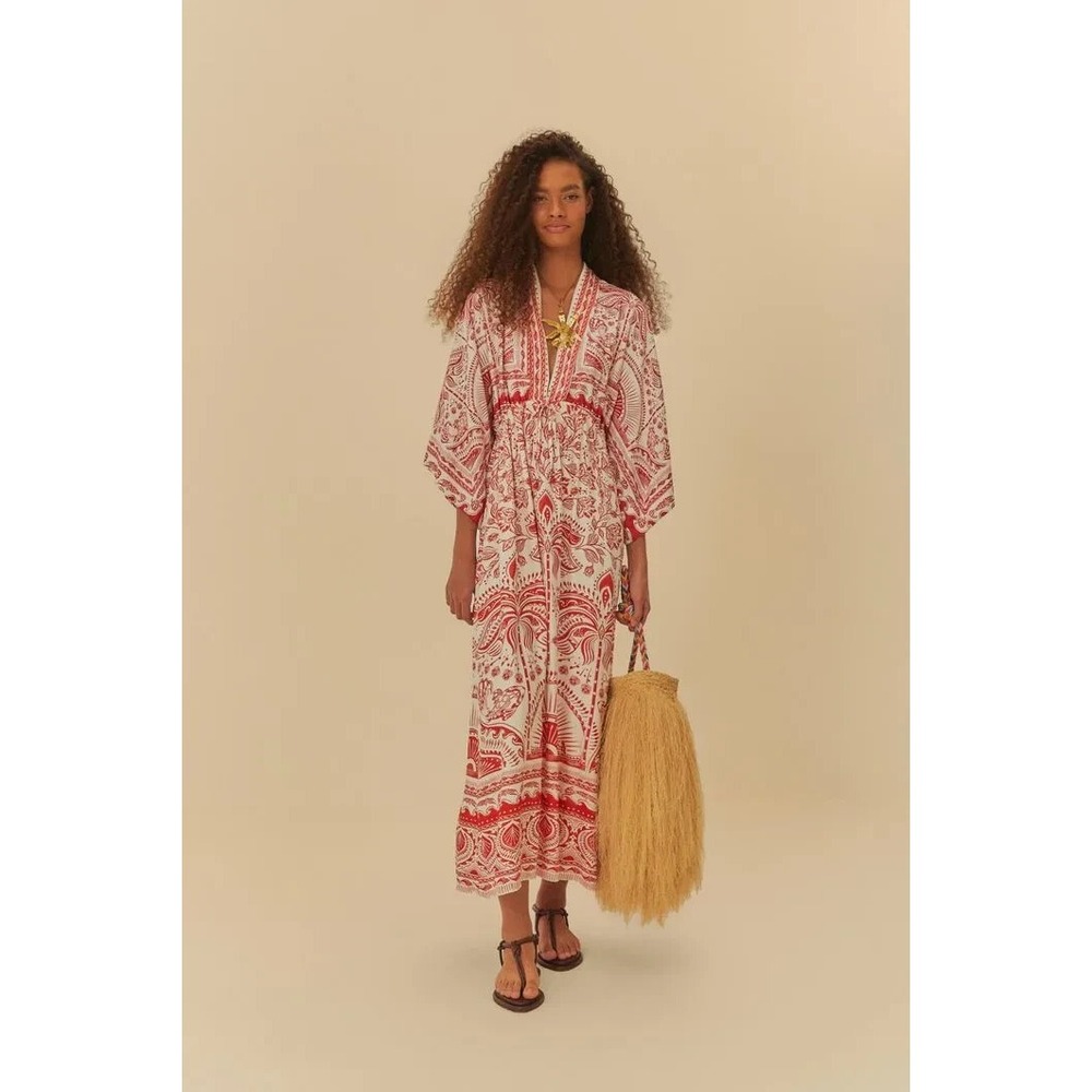 FARM Rio Red and White Maxi Dress